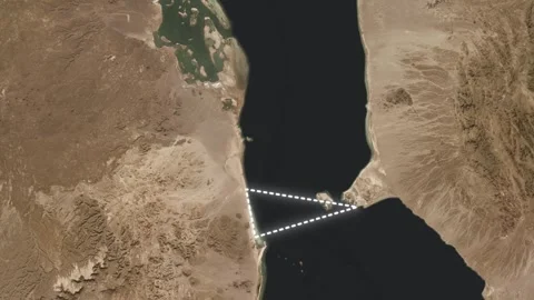 Satellite view of proposed bridge route connecting Saudi Arabia and Egypt a.. Stock Footage 345730757