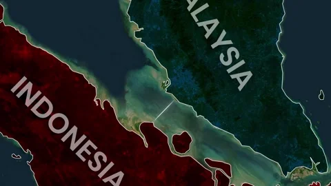 Satellite view showing the narrow strait between Indonesia and Malaysia Stock-Footage 334695366
