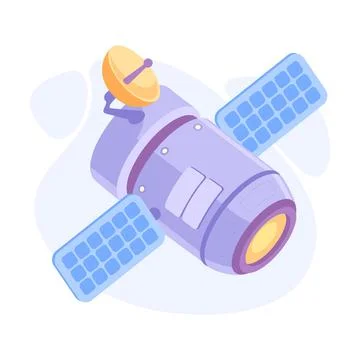 Satellite Wireless System with Antenna Flying in Outer Space Vector Illustration Stock Illustration