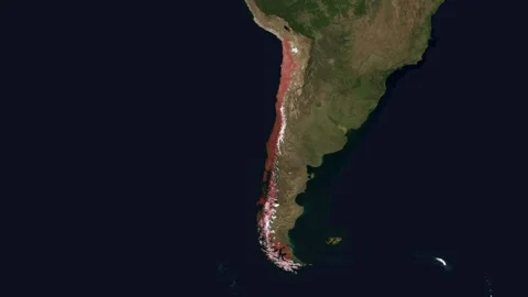 Satellite world map zooming in on Chile, country highlighted in red Stock Footage 345448425