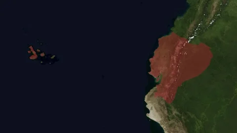 Satellite world map zooming in on Ecuador, country highlighted in red Stock Footage 345448492
