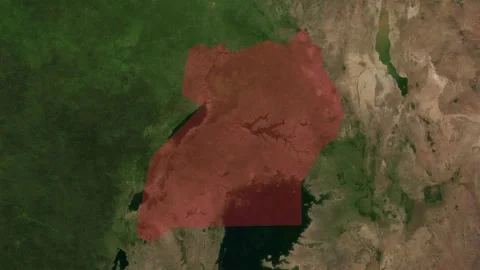 Satellite world map zooming in on Uganda, country highlighted in red Stock Footage 345448564