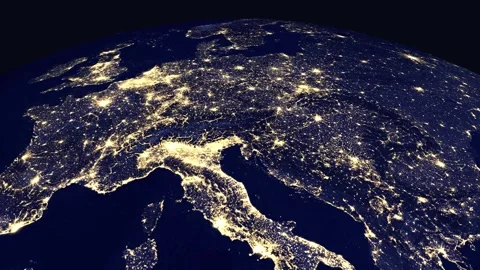 Satellite Zoom Animation into Night View of Bern Switzerland and Europe Stock Footage 331835658