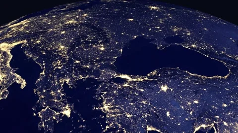 Satellite Zoom Into Night View of Sofia Bulgaria and Balkan Region Video stock 332091075