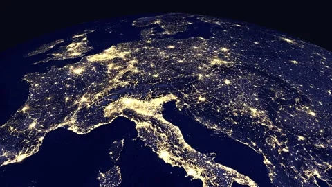 Satellite Zoom from Space to Night Lights of Bern Switzerland Stock Footage 331835659