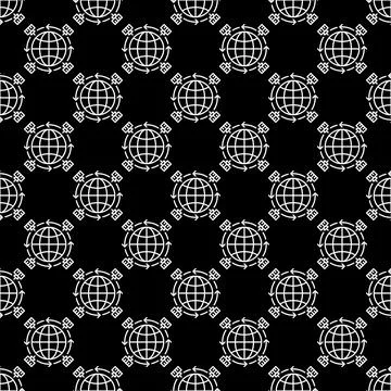 Satellites around the Earth vector concept dark line seamless pattern Illustrazione stock
