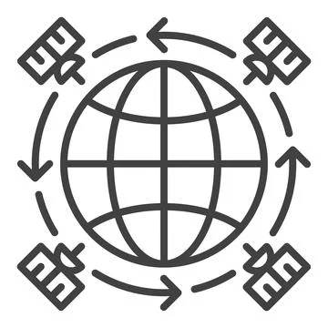 Satellites around the Earth vector concept outline icon or symbol Stock Illustration