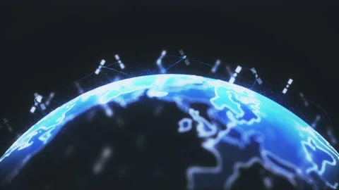 Satellites create oneweb or skybridge around the planet, conveying the Stock Footage 132720010