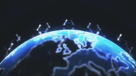 Satellites create oneweb or skybridge around the planet, conveying the 스톡 일러스트