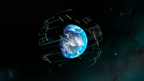 Satellites orbiting the earth. Communication and GPS technology. Textures NASA Stock-Footage 201214776