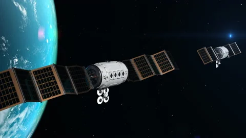 Satellites orbiting the earth. concept of space industry and communications d Stock Footage 159447339