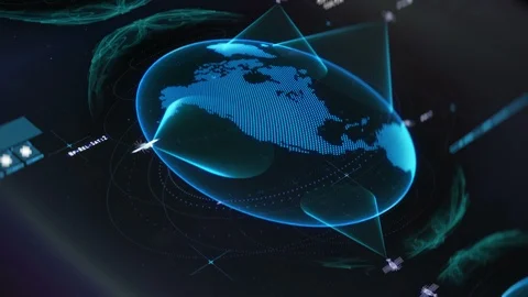 Satellites orbiting Earth globe, Internet, mobile connection, control center Stock Footage 102544941