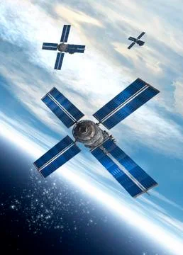 Satellites orbiting the Earth Stock Illustration