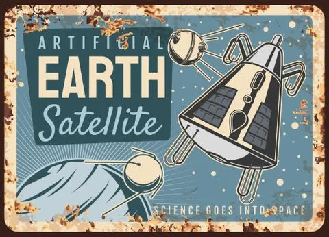 Satellites vector rusty plate, artificial sputniks Illustrazione stock