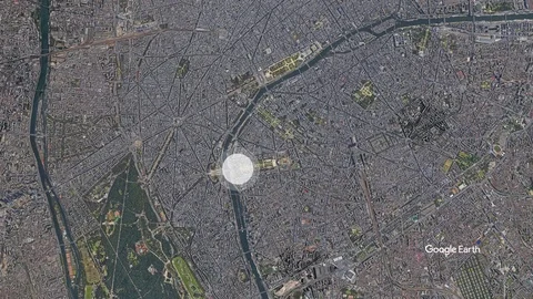 Satellite's view of the Eiffel Tower in Paris, France. Created with Google Stock Footage 106079352