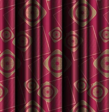 Satin fabric pleats patterned with geometric circles and stylized flowers. Stock Illustration