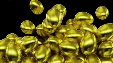 Satin gold eggs falling from the top filling up the volume rendered in UHD Vídeos de archivo 270354716
