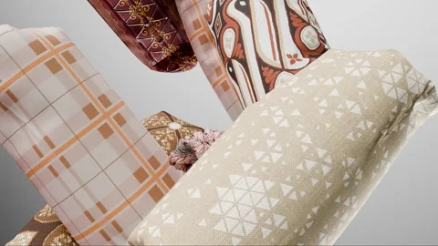 Satin pillows inflate and float, Abstract Soft body shape colliding, Satisfying Stock Footage 280925298