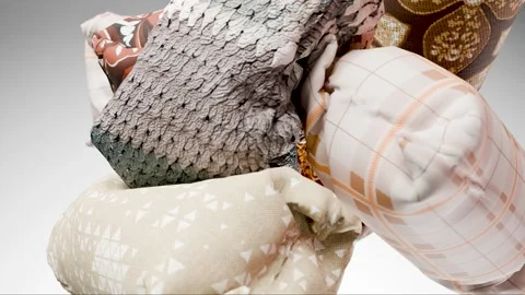 Satin pillows inflate and float, Abstract Soft body shape colliding, Satisfying Stock Footage 280925304