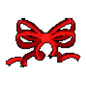 Satin red bow ribbon pixel art vector illustration Illustrazione stock