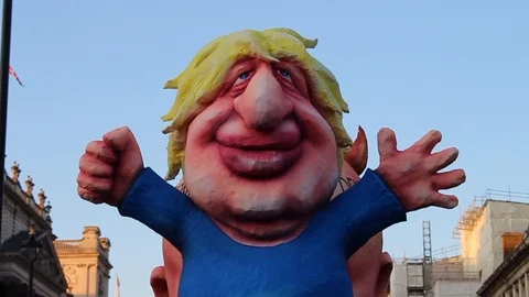 Satirical Paper Mâché model of Boris Johnson Stock Footage 118278451