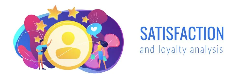 Satisfaction and loyalty analysis concept banner header. Stock Illustration