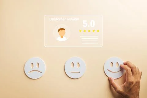 Satisfaction from customer feedback drives positive client review concept s.. Stock Photos