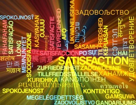 Satisfaction multilanguage wordcloud background concept glowing Stock Illustration