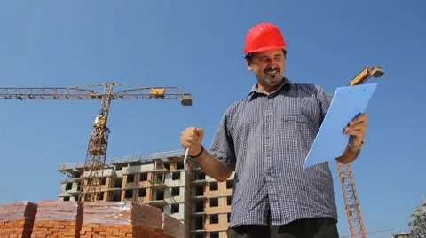 Satisfied and happy construction worker Stock Footage 8837264