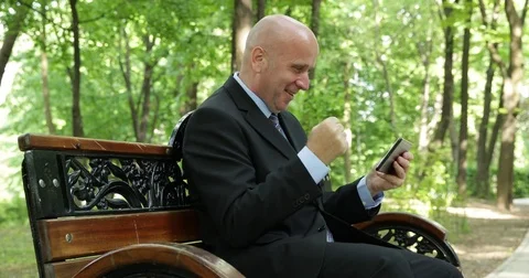Satisfied Business Man Using Digital Tablet Great News Happy Person Celebrate Stock Footage 83692561