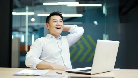 Satisfied Employee with the result successful completion of a project or job.  Stock-Footage 218232104
