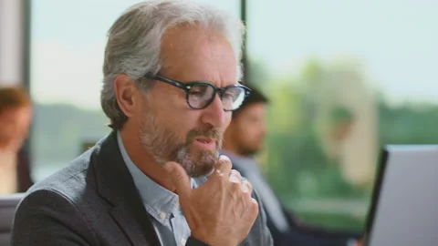 Satisfied face expression serious man Stock Footage 164693511