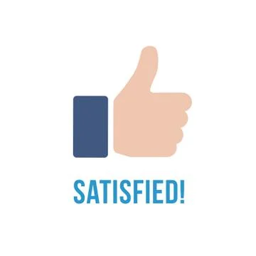 Satisfied icon with text. Thumb up flat sign Stock Illustration