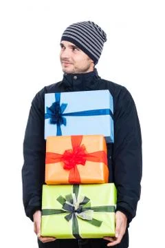 Satisfied man with presents Stock Photos