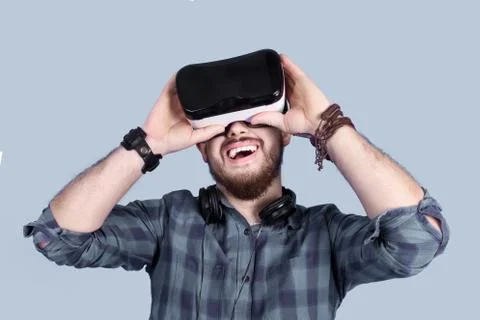 Satisfied man in VR Stock Photos
