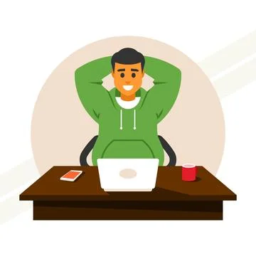 Satisfied-programmer-at-workplace Stock Illustration