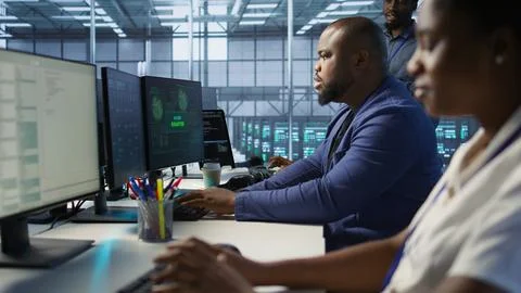 Satisfied server hub programmer seeing access granted notification Stock Photos