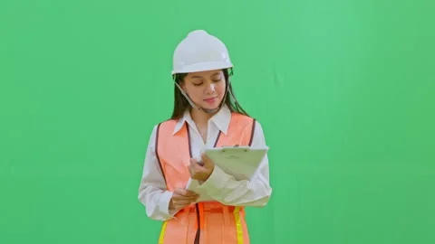 Satisfied Site Manager Nodding Head Looking at Clipboard Data Vídeos de archivo 331627731