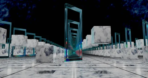 Satisfying abstract animation with flying cubes inside a frames Video stock 130029508