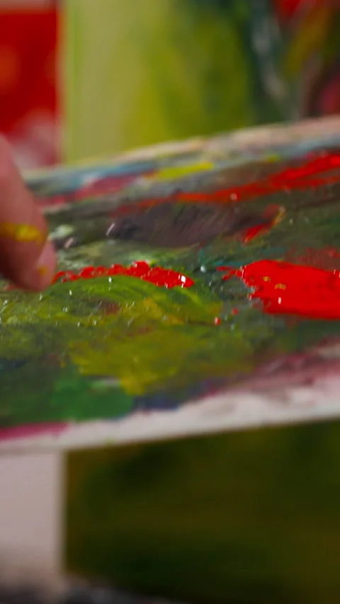 A Satisfying Art Process of Applying Thick Acrylic Paint with Palette Knife - Stock Footage 331741369