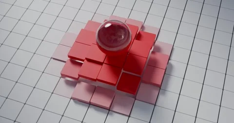 Satisfying Red Sphere Rolling on Kinetic Cube Grid Loop - 4K Stock Footage 322106162