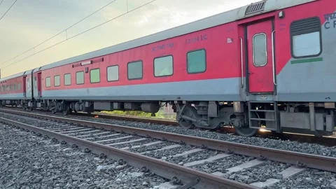 Satna, India - 10/29/2024: wide angle shot of an Indian Train coming Stock Footage 289949952