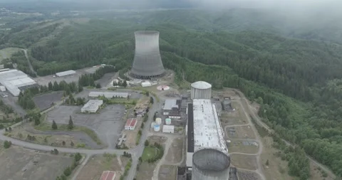 Satsop Nuclear Power Plant Washington State Drone Aerial View Stock Footage 250580153