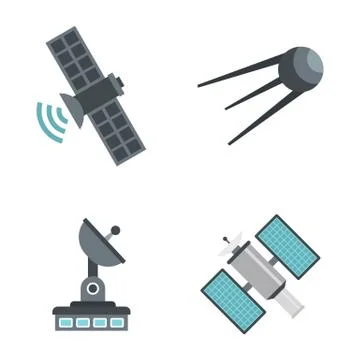 Sattelite icon set, flat style Stock Illustration