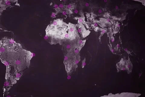 Saturated colors world map - perspective looping - circle cities - scanning - Stock Footage 68610481