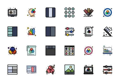 Saturation Essential Vector Set including 24 Editable Line Filled 64x64 Icons Stock Illustration