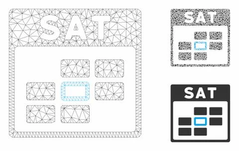 Saturday Calendar Grid Vector Mesh Network Model and Triangle Mosaic Icon Stock Illustration