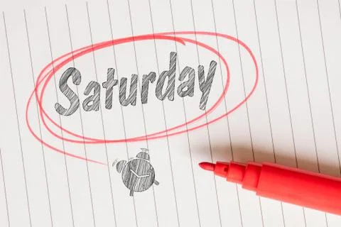 Saturday note with a red marker Stock Photos