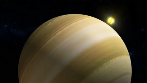 Saturn 3d planet with glowing sun Stock Footage 221908743