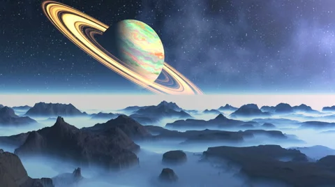 Saturn On A Background Alien Landscape Stock Footage 66206906